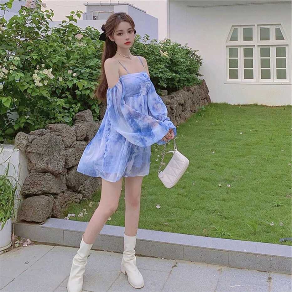 Mini Dress Women Tie Dye Mesh Tender Fashion Spaghetti Strap Long ...