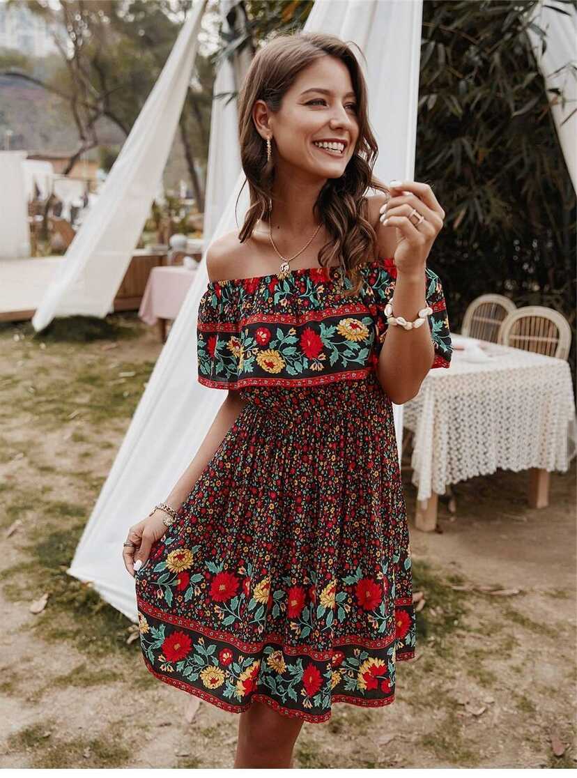 Mini Gypsy Dress with Floral Pattern | Boho Mood