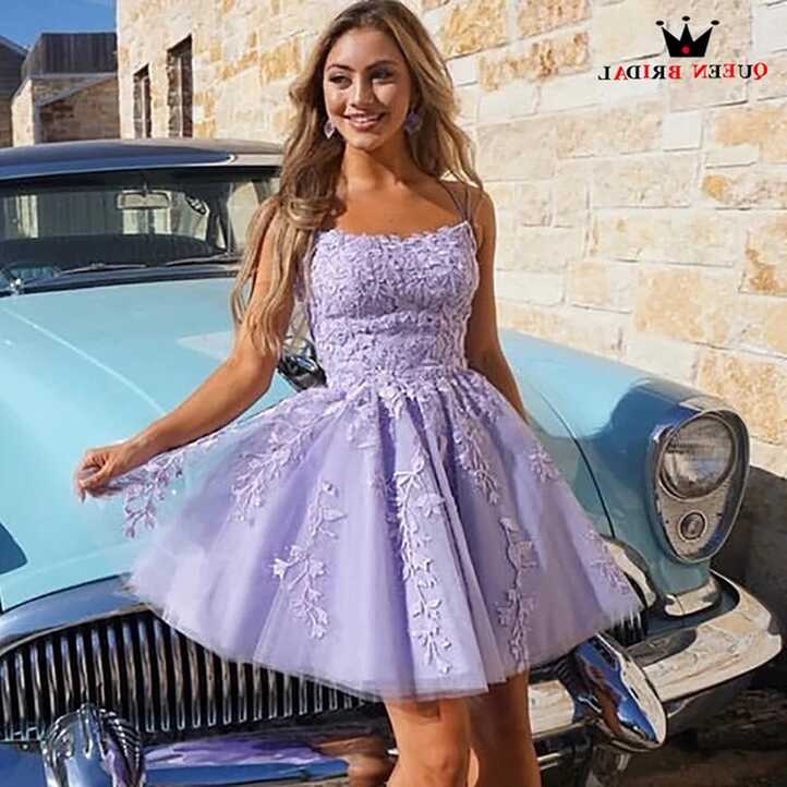 Mini Lilac Homecoming Dress 2023 Spaghetti Straps Lace Appliques ...