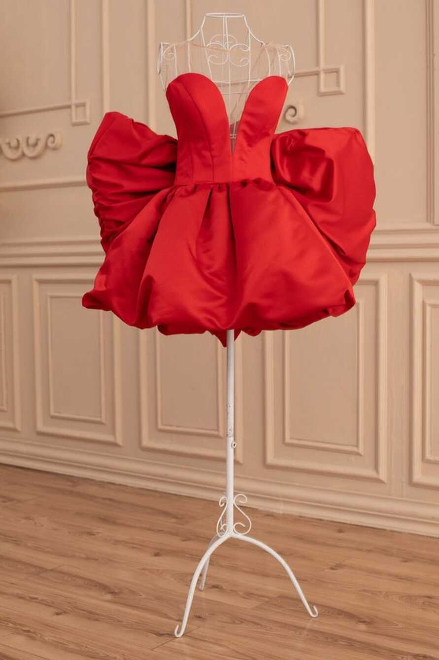 Mini Red Party Dress With Bow, Red Couture Cocktail Dress, Formal ...