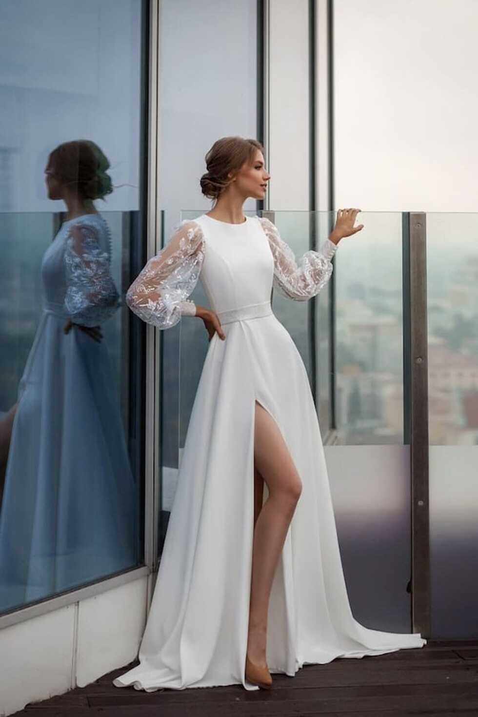 Minimalist Wedding Dress With Long Sleeves, Crepe Wedding Dress A ...