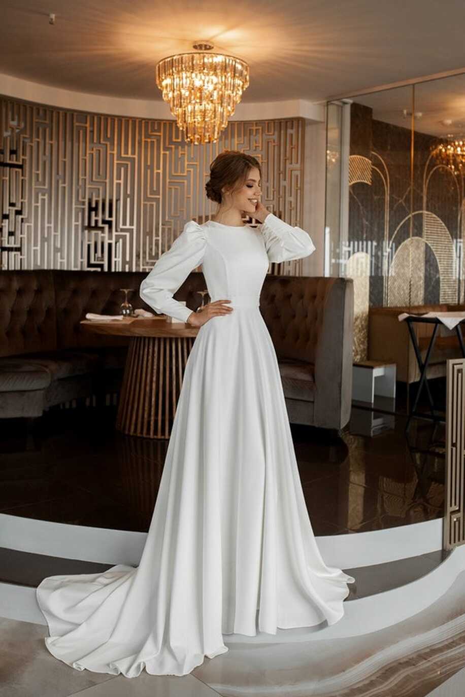 Minimalist Wedding Dress With Long Sleeves Winter Crepe Wedding ...