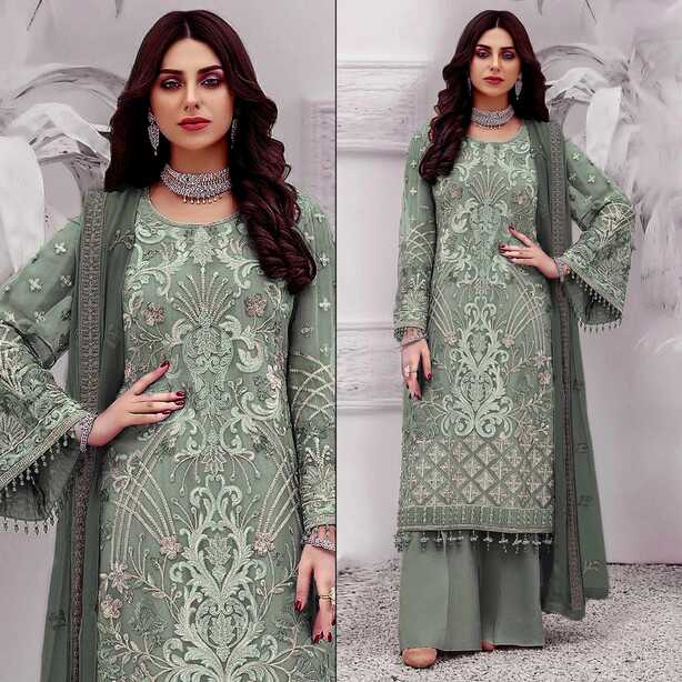 Mint Green Floral Embroidered Georgette Semi Stitched Pakistani Suit