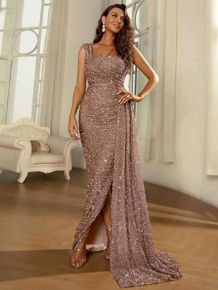 Missord Split Thigh Sequin Formal Party Dress Evening Dress | SHEIN