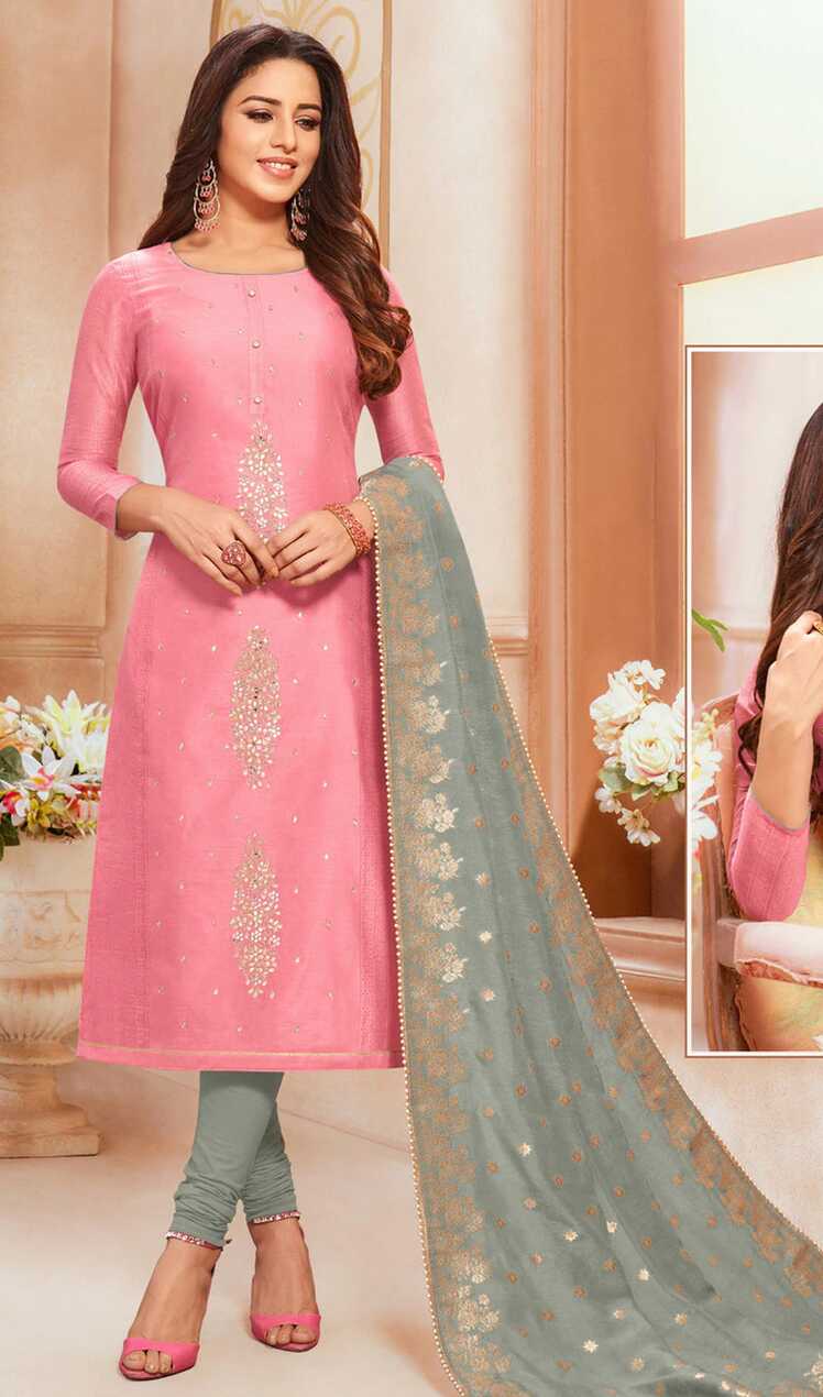 Modal Baby Pink Color Silk Churidar Dress