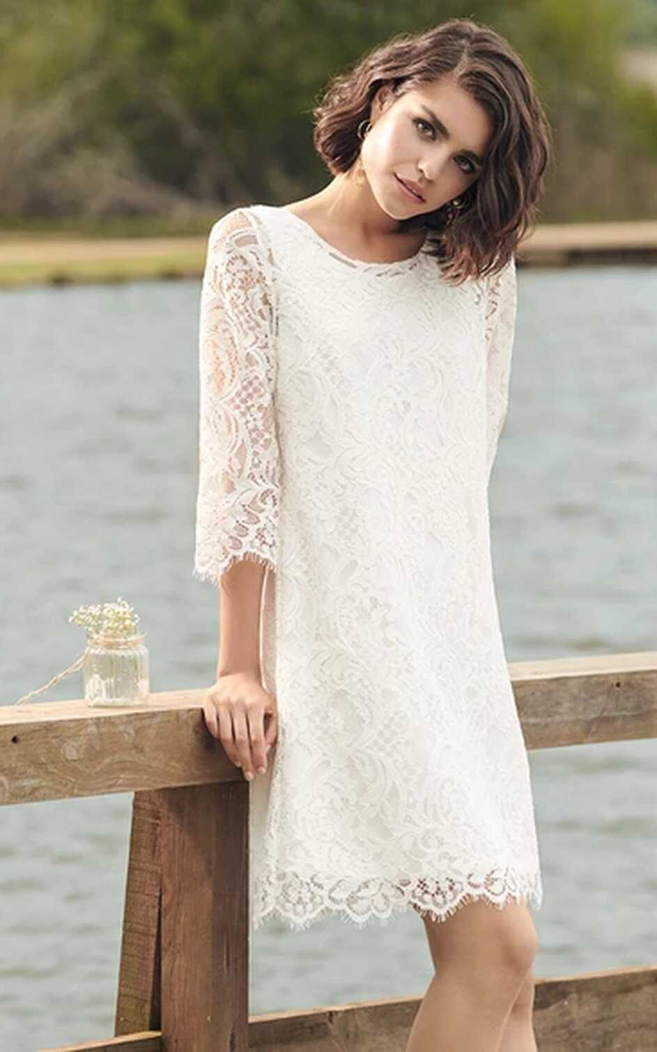 Modern A Line Knee-length 3/4 Length Sleeve Lace Bateau Wedding ...