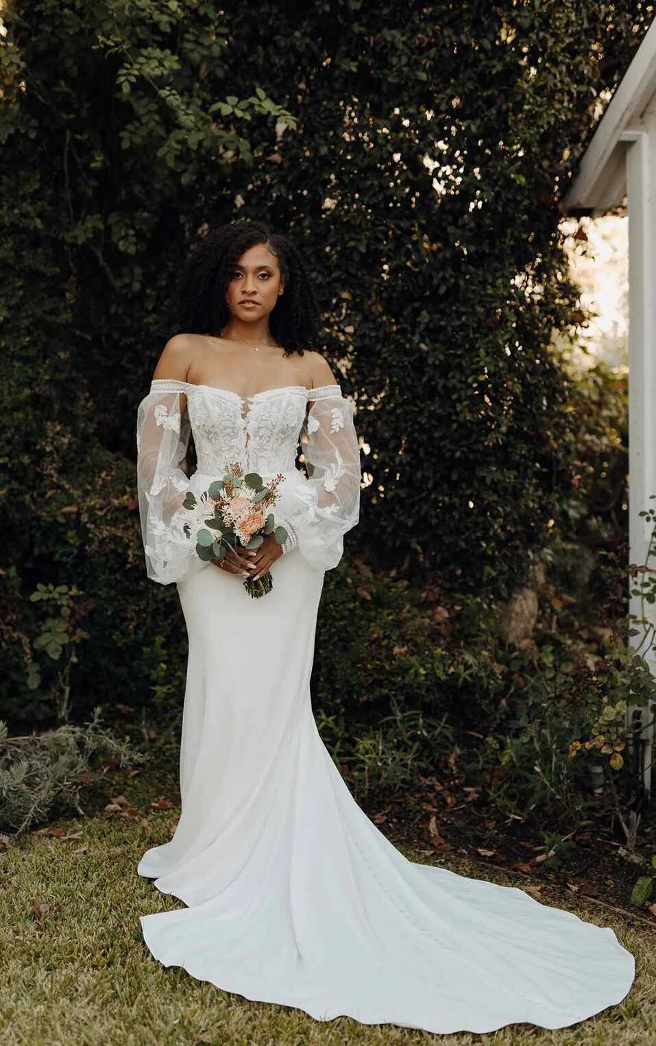 Modern Boho Long Sleeve Wedding Dress with Plunging Neckline