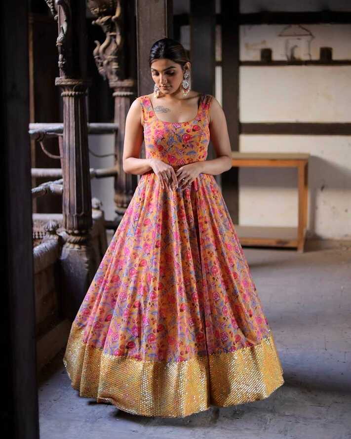 Modern Embrodery Work Indian Gown For Wedding Function - Evilato