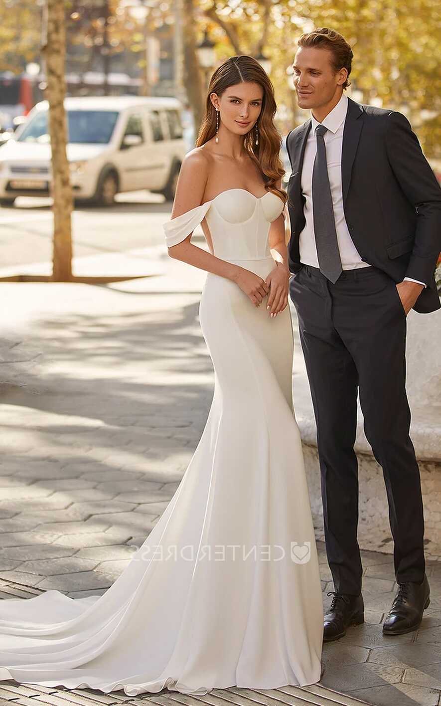 Modern Mermaid Wedding Dress with Simple Off-the-Shoulder Design ...