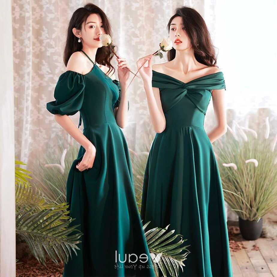 Modest / Simple Dark Green Satin Bridesmaid Dresses 2022 A-Line ...