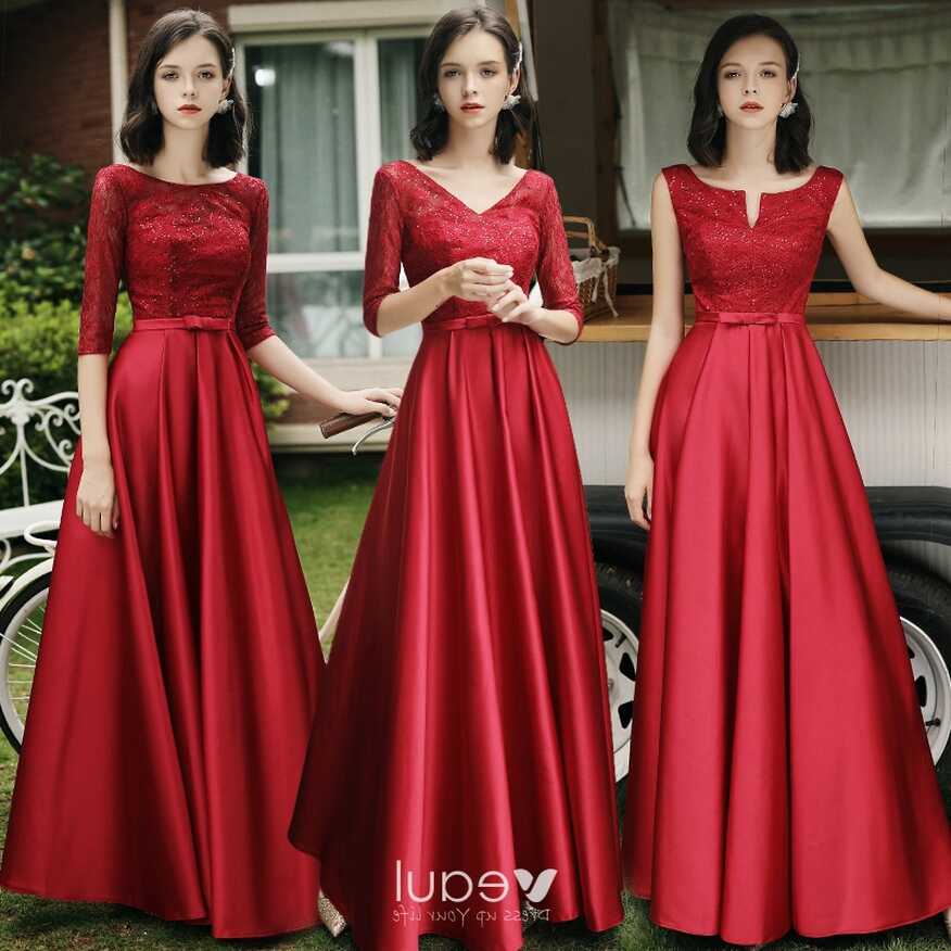 Modest / Simple Red Satin Bridesmaid Dresses 2021 A-Line ...