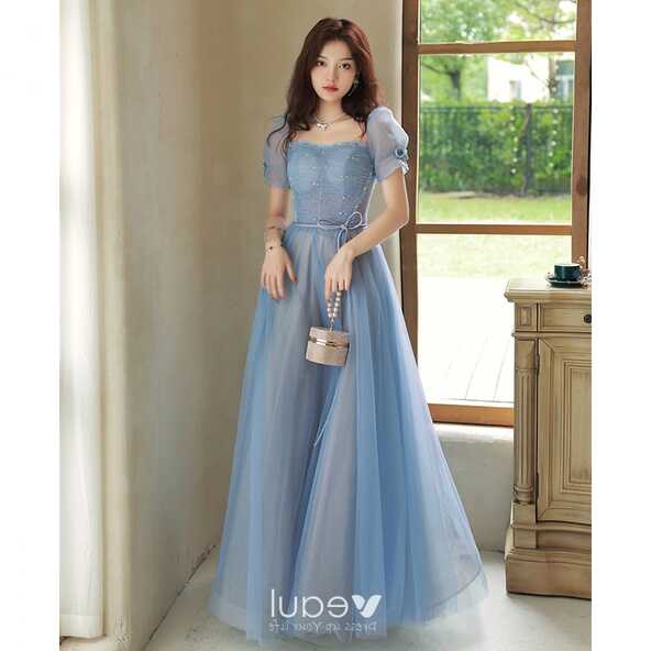 Modest / Simple Sky Blue Prom Dresses 2023 A-Line / Princess ...