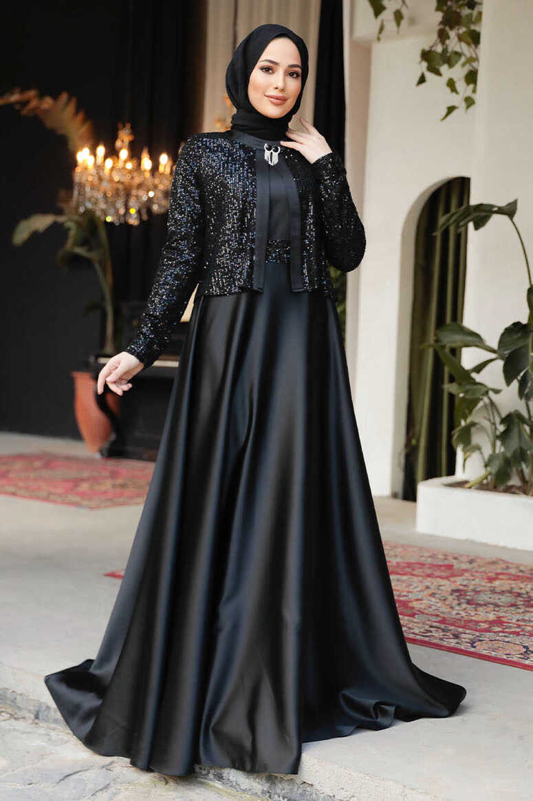 Modest Black Plus Size Evening Gowns 25881S - Neva-style.com