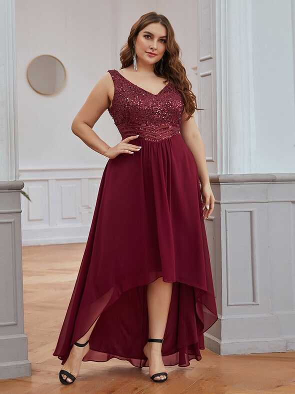 Modest Evening Dresses | Chiffon V-neck A-line Sleeveless Plus Size