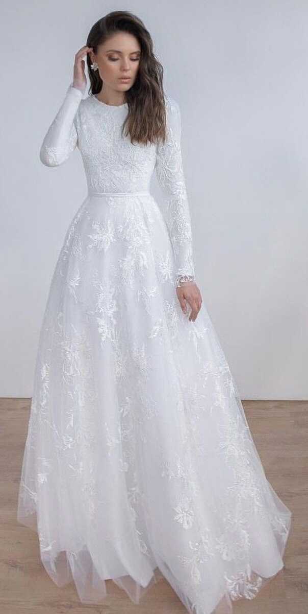 Modest Long Sleeve High Quality French Lace Wedding Dress ...