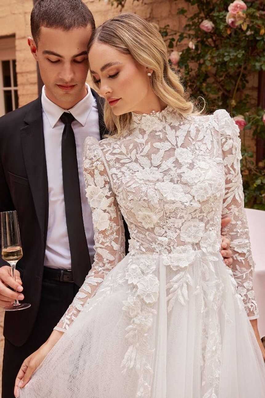 Modest Long Sleeves Wedding Dress, High Neck Wedding Dress, Long ...