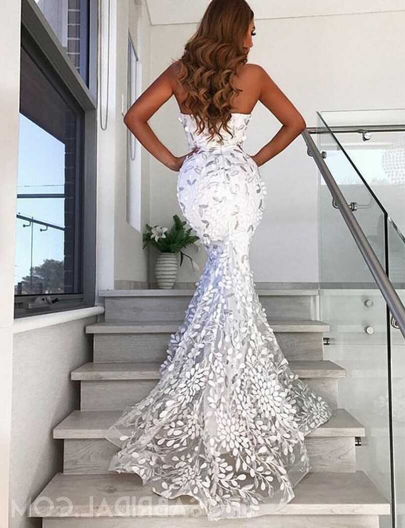 Modest Unique Sweetheart White Prom Dresses,Long Mermaid Evening ...