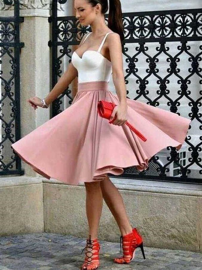 Modest White/Pink Short Homecoming Dress Short Prom Dress