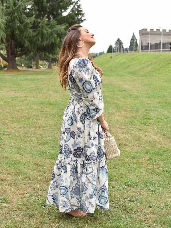 Montauk Blue Floral Puff Sleeve Maxi Dress