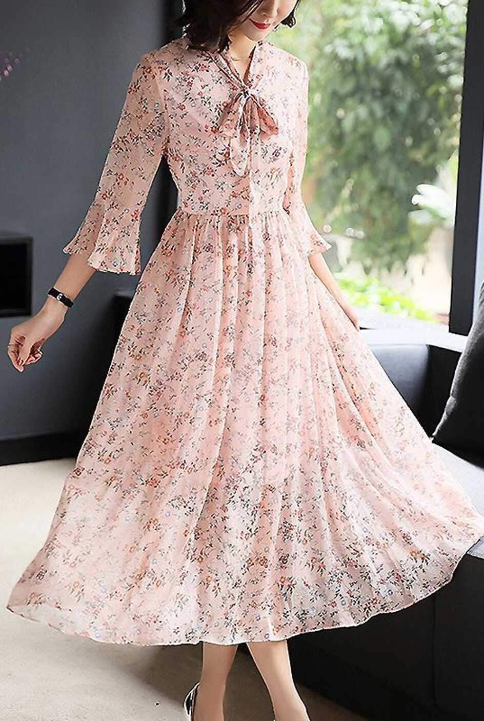 Most demanding and stylish plan Chiffon knee lenght dresses ideas