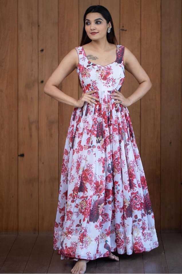 Multi Color Digital Print Sleeveless Long Gown