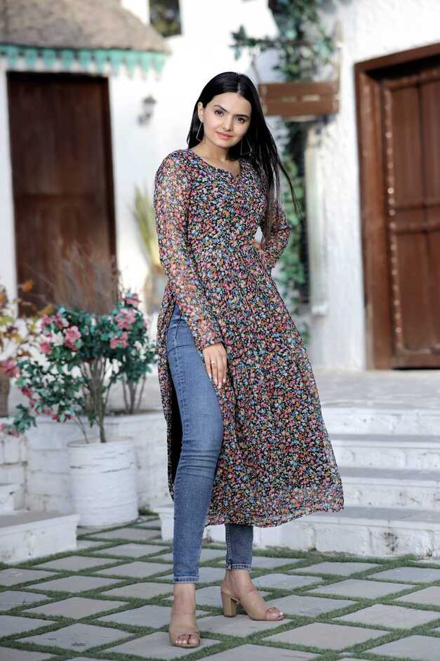 Multi Color Nayra cut Wonderful Kurti