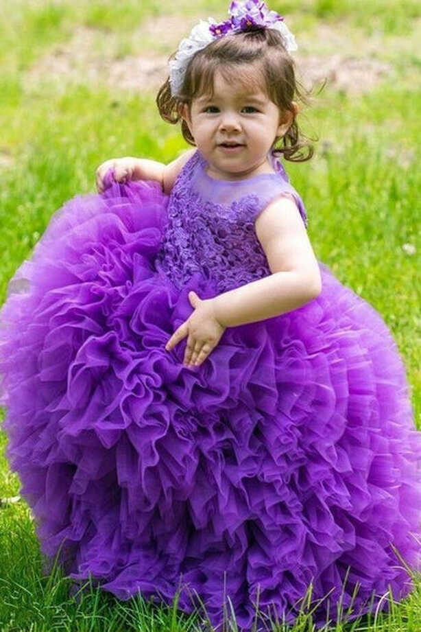 Multi Tiers Tulle Lace Ball Gown for Kids Wedding Party Dress ...