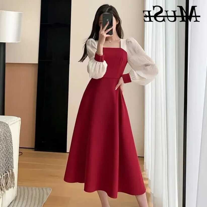 Muse Dress for Women Korean Style Plus Size Red Dress Square ...