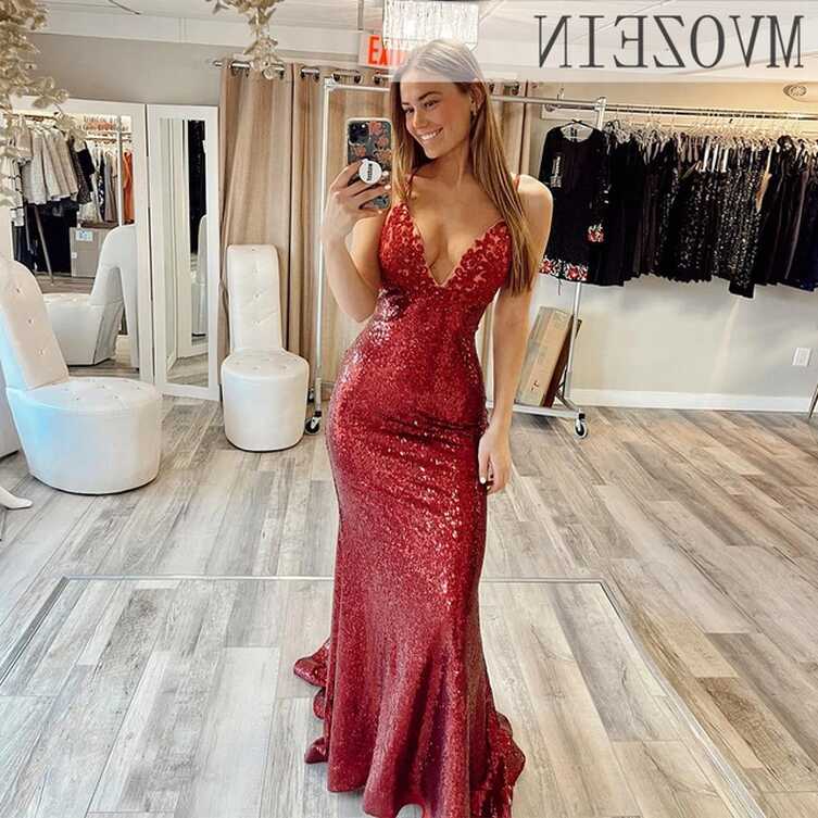 Mvozein Burgundy Prom Dresses 2023 Sequin Glitter Mermaid Prom ...