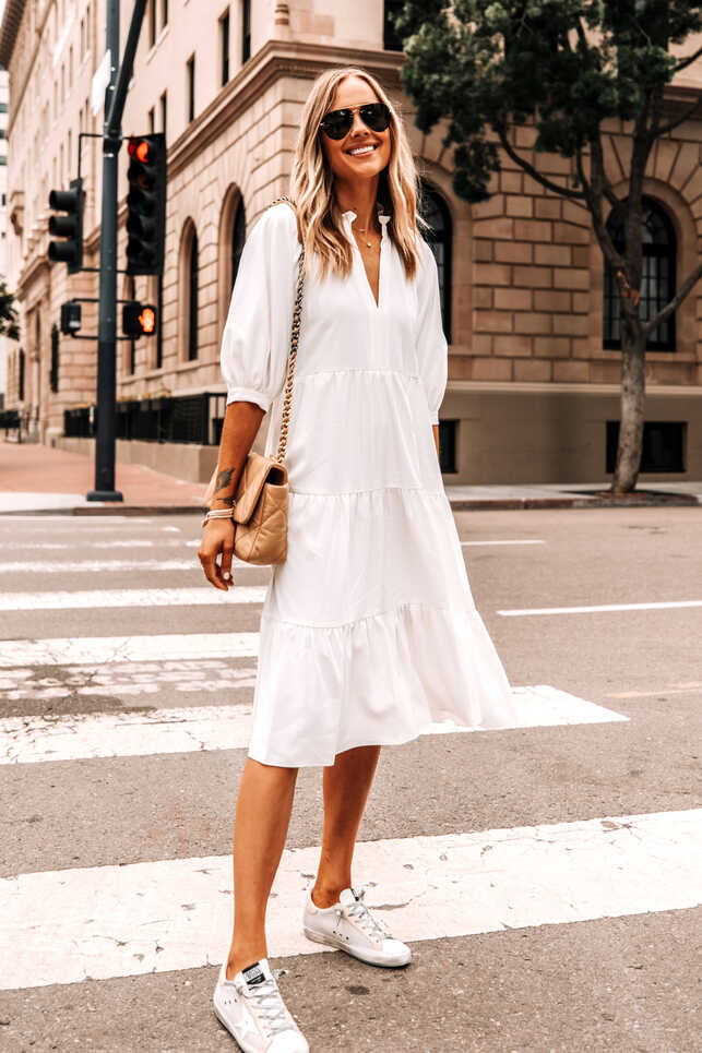 My Favorite Summer Outfit: Breezy White Midi Dress &amp; Golden Goose ...