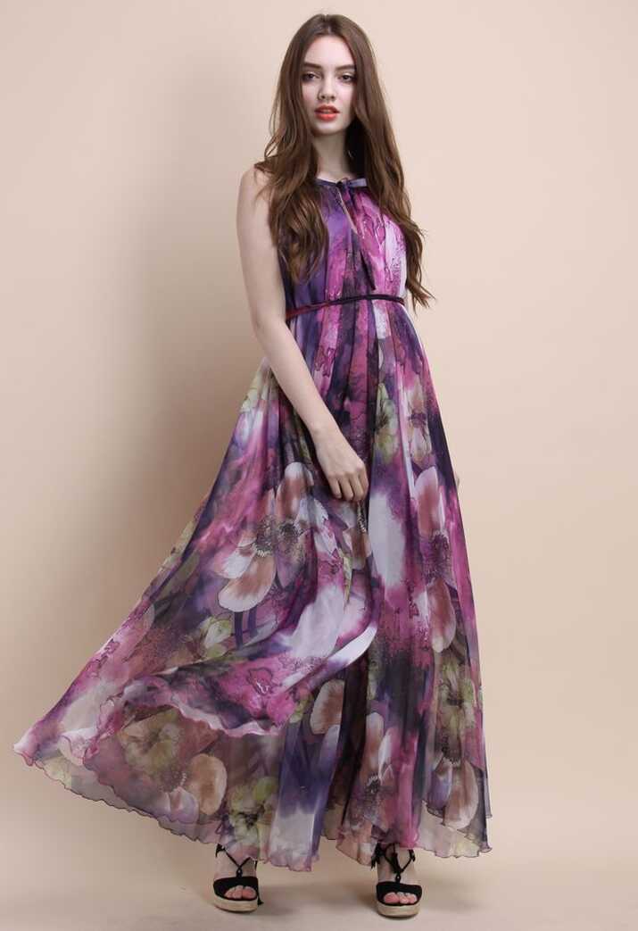 Mysterious Purple Floral Maxi Slip Dress - Retro, Indie and Unique ...