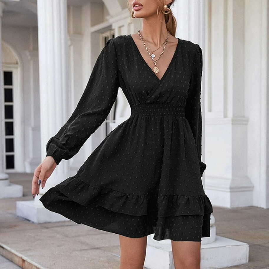 NEW ARRIVALS: Black Dress for Women - Cute Summer Short Sleeve V ...