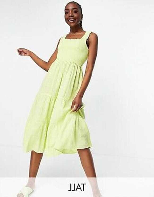 NEW LOOK TALL LIME SHIRRED TIERED MIDI DRESS CASUAL PARTY SUMMER ...