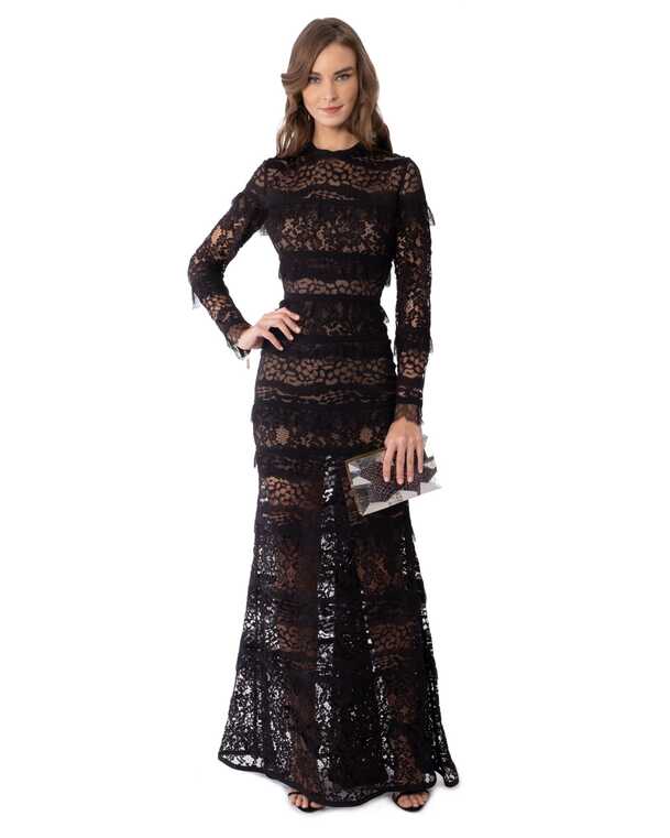 NOVA OCTO | Black Lace Long Sleeve Gown