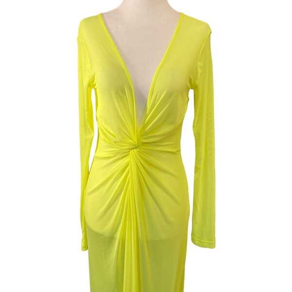 NWT Forever 21 Cover Up Dress Women&#39;s Small Neon Yellow Maxi Sheer ...