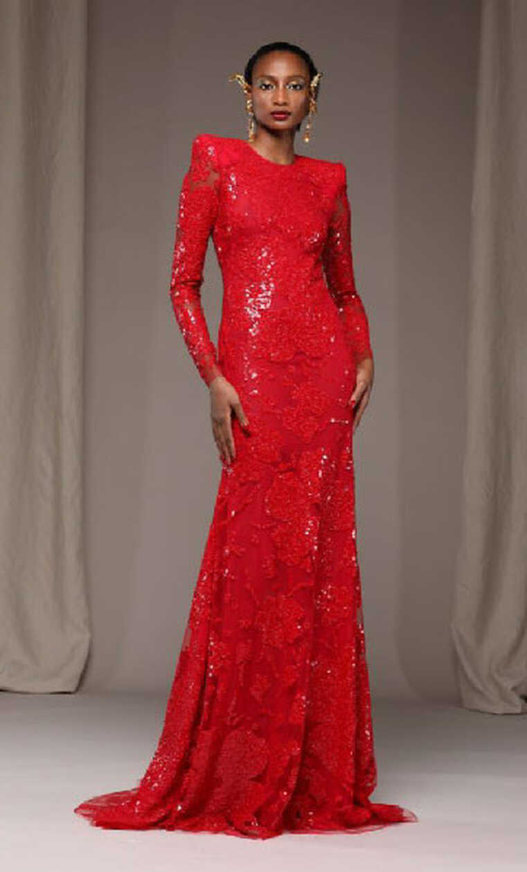 Naeem Khan Red Floral Embroidered Gown - Vivaldi Boutique