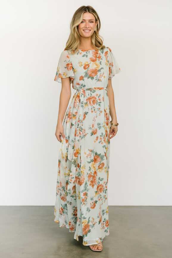 Naomi Short Sleeve Maxi Dress | Sage Floral | Baltic Born