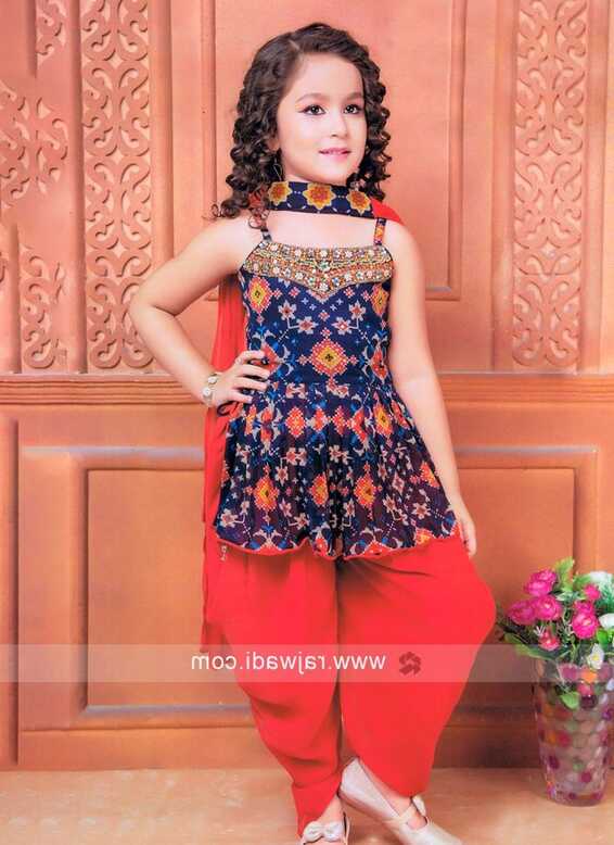 Navy Blue And Deep Pink Patola Print Designer Dhoti Style Salwar Suit