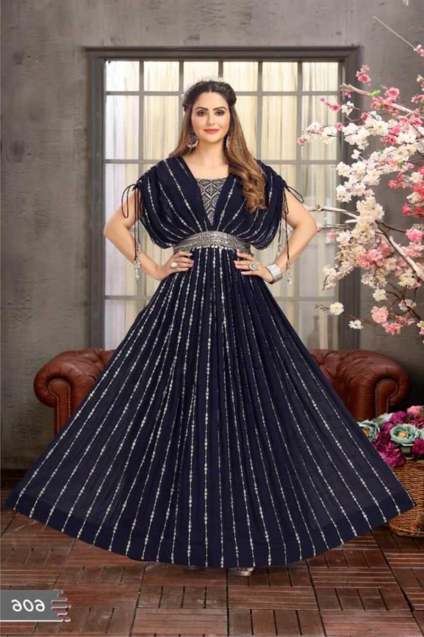 Navy Blue Color Party Wear Designer Gown :: ANOKHI FASHION