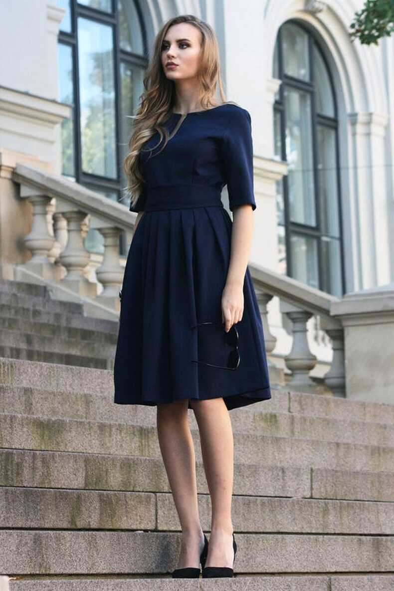 Navy Blue Dress, Wedding Guest Dress, Formal Midi Dress, Office ...