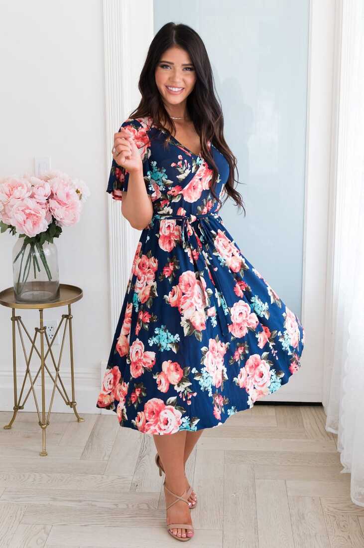 Navy Floral Modest Church Dress | Best and Affordable Modest ...