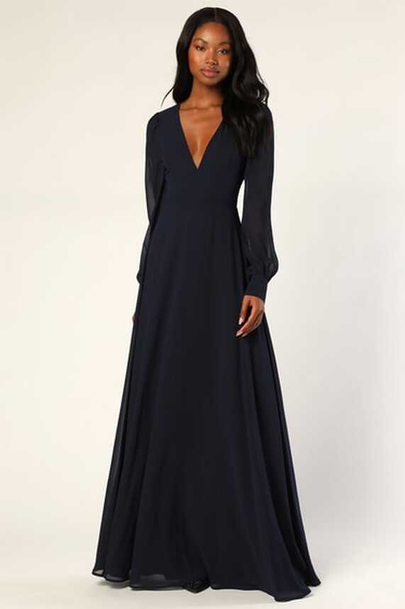 Navy Maxi Dress - Chic Open Back Dress - Long Sleeve Maxi Dress ...