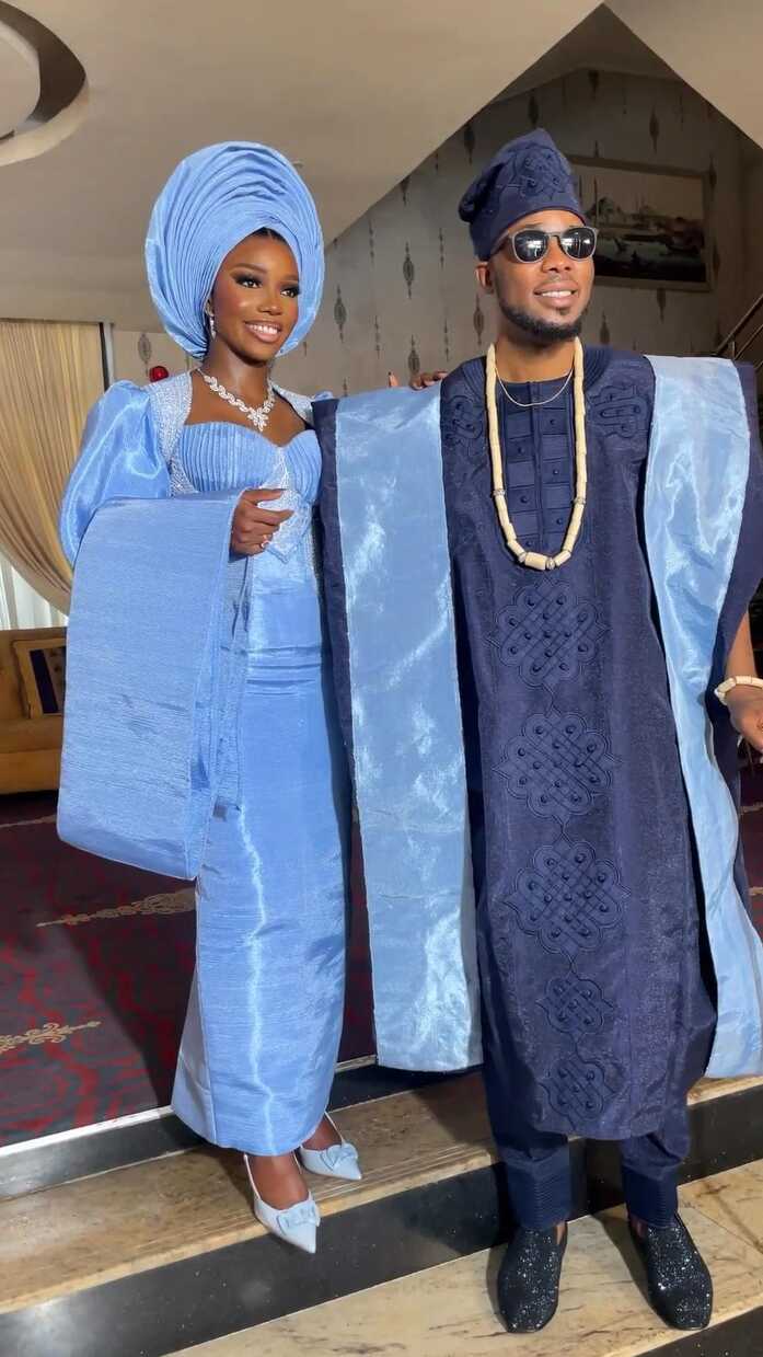 Navy blue &amp; sky blue Nigerian traditional wedding outfits for ...