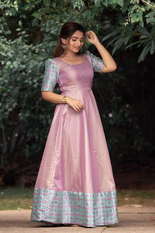 Navya Lavender Zari Check Gown