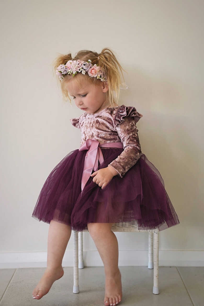 Nellie Girls Velvet Dress - Plum – A Little Lacey