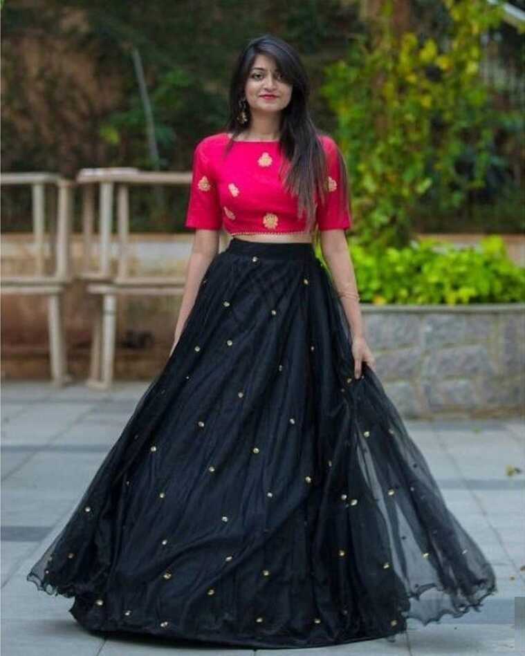 Nena Fashion Embroidered Semi Stitched Lehenga &amp; Crop Top - Buy ...