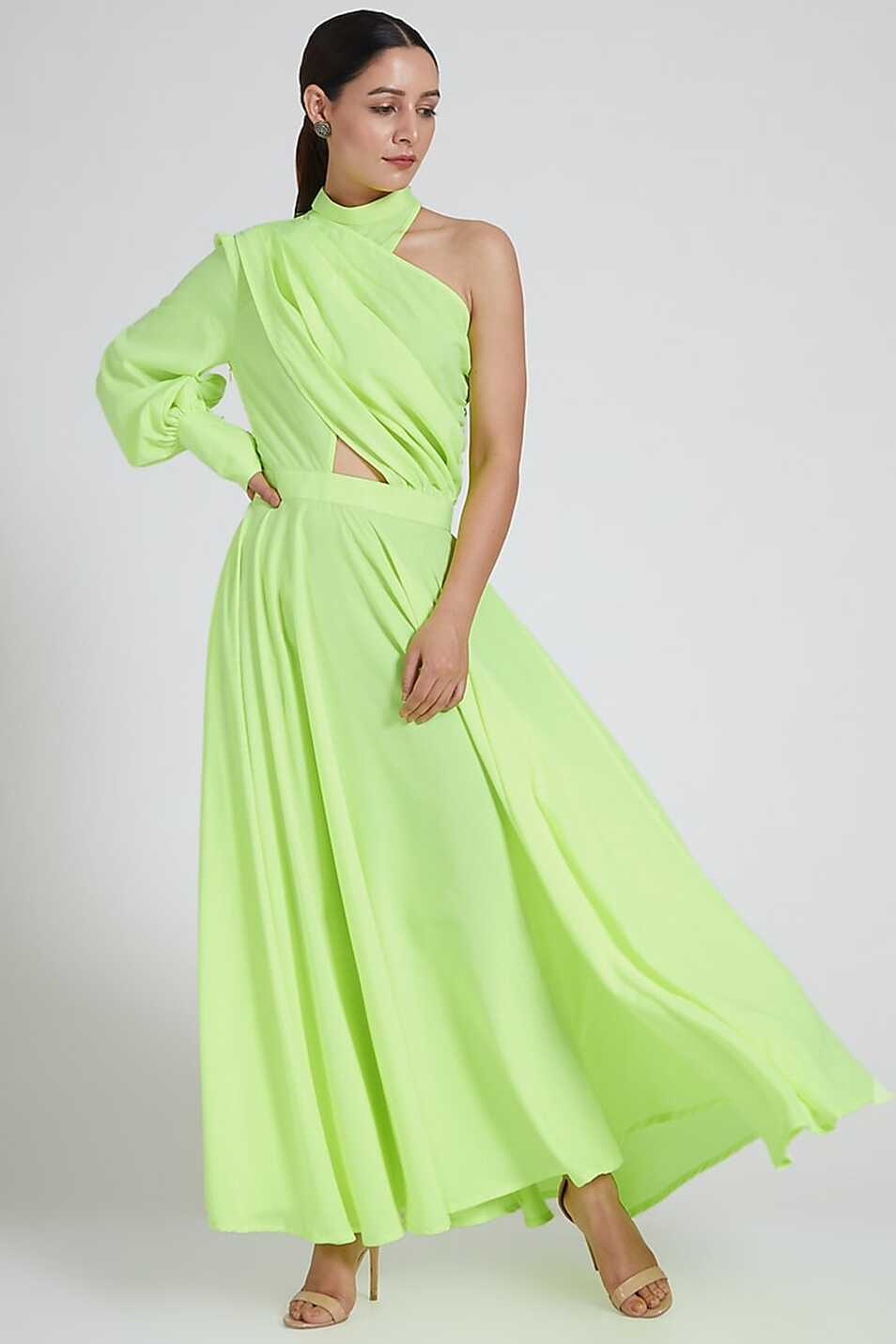 Neon Green One-Shoulder Dress