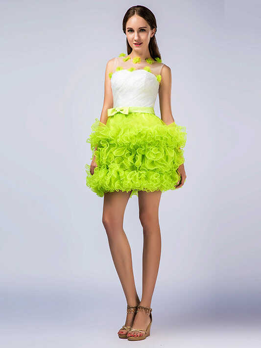 Neon Green Short Cocktail Prom Dress with Ruffles