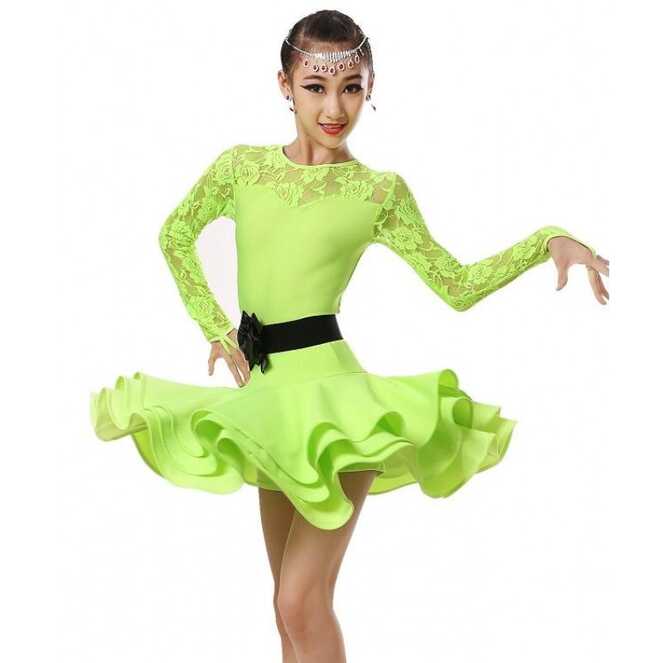 Neon green Children Ballet Dance Dress For Girls Cha-Cha Kid ...