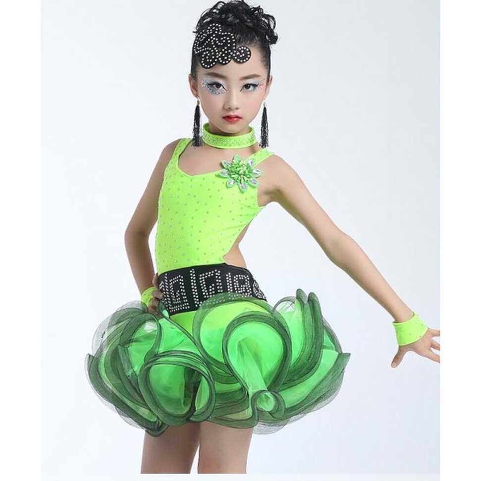 Neon green hot pink rhinestones backless girls kids children ...